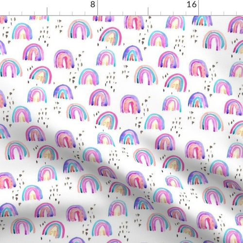 Watercolor Rainbows Throw Blanket - Rainbows by erinanne - Bright Pink  Doodles Whimsical Paint Throw Blanket with Spoonflower Fabric - Bedding