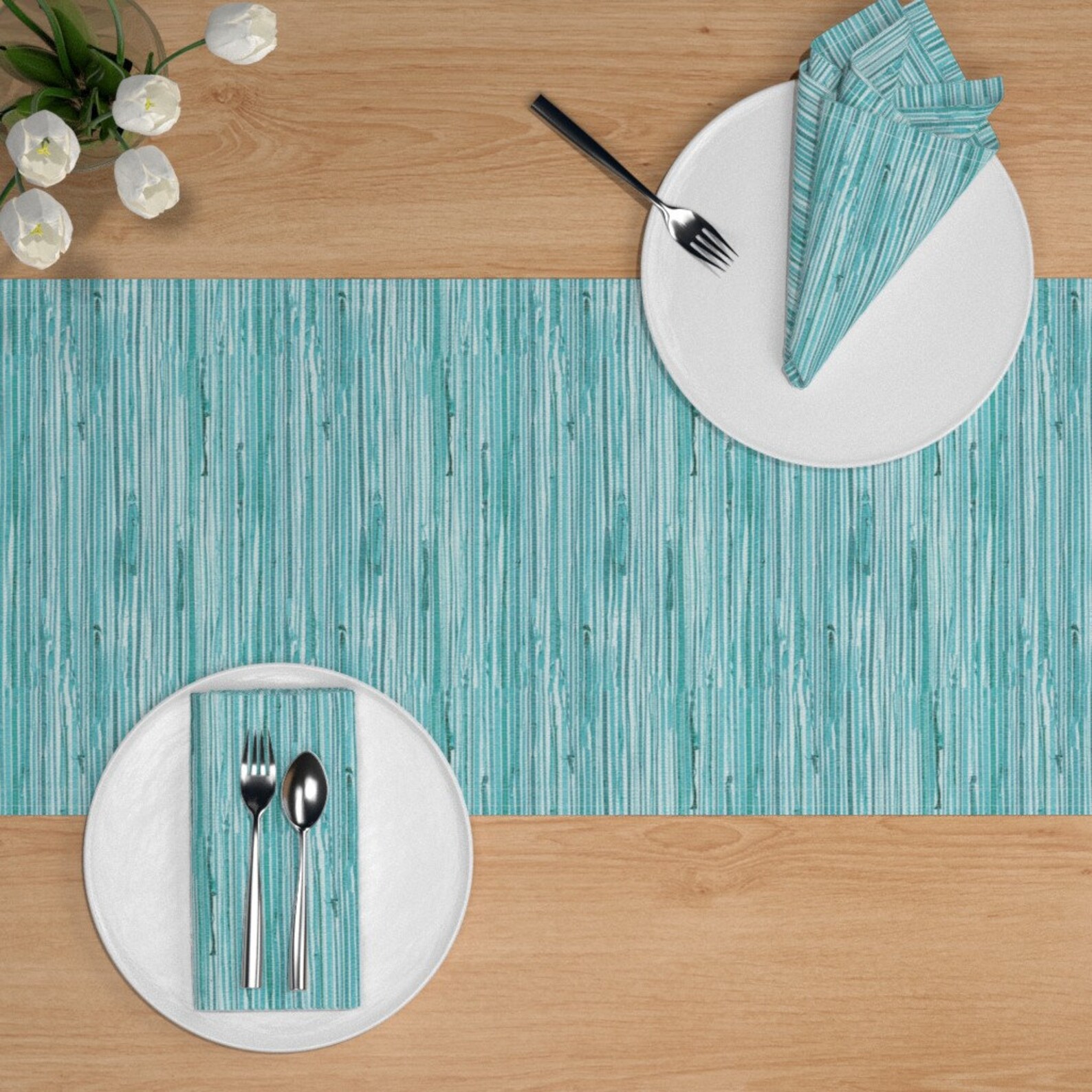 Teal Table Runner Grasscloth Print Turquoise Blue by Etienne Etsy