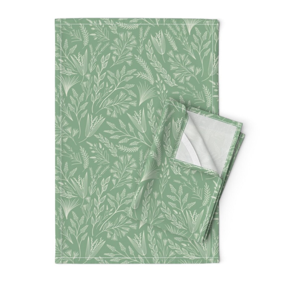 Sage Green Nature Tea Towels set of 2 Wild Grasses on Jade Etsy