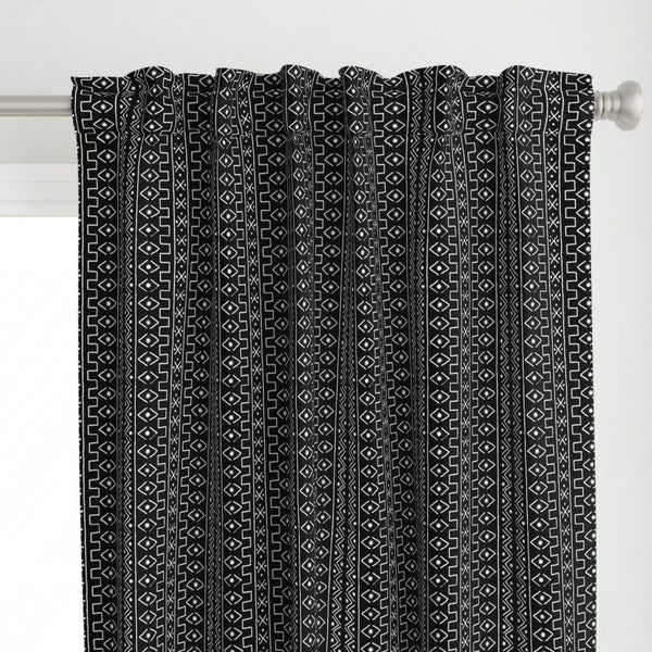 Black And White Curtain Panel - White On Black Mudcloth by eclectic_house - Black White Geometric Tribal Custom Curtain Panel by Spoonflower