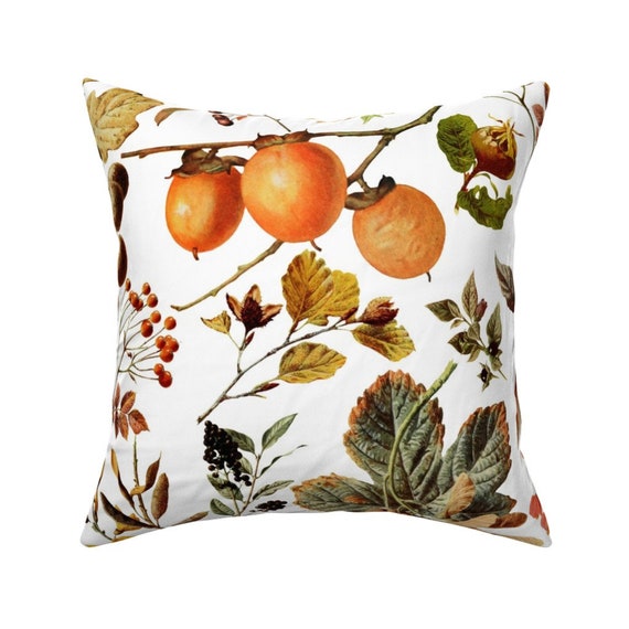Fall Throw Pillow Vintage Botanical Autumn by Redbriarstudio Etsy