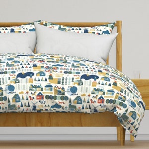 Scandinavian Town Bedding - Scandinavian Dream by hala_kobrynska - Folk Art Animal  Cotton Sateen Duvet Cover OR Pillow Shams by Spoonflower