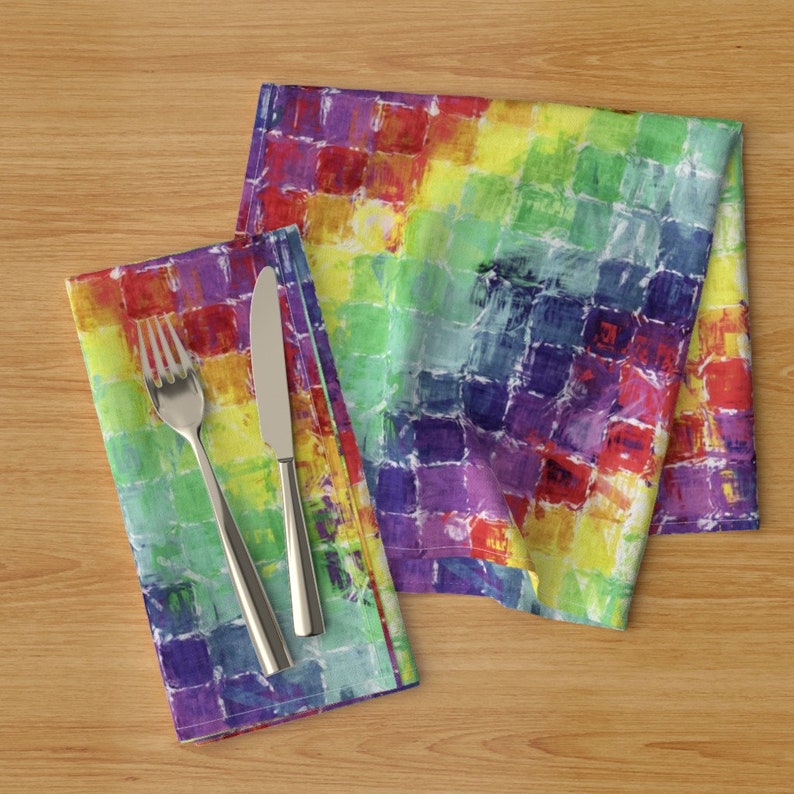 Watercolor Rainbow Vintage Patchwork Cotton Dinner Napkins by Roostery Set of 2 Watercolor Rainbow Vintage Patchwork Cotton Dinner Napkins by Roostery Set of 2