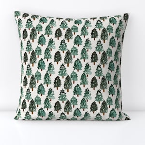 Christmas Tree Throw Pillow - Watercolor Pines by erin__kendal - Greenery  Dark Green Decorative Square Throw Pillow by Spoonflower