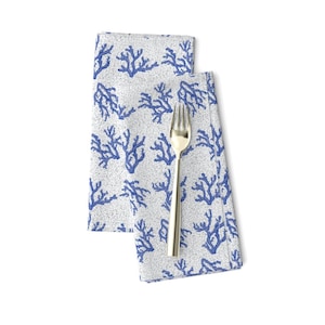 Coastal Coral Dinner Napkins (Set of 2) - Sea Coral  by styleshop - Beach Nautical Blue Ocean Small Scale Cloth Napkins by Spoonflower