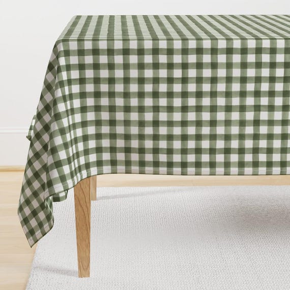 Grüne Herbst Karo Tischdecke - Herbst Buffalo Karo von hipkiddesigns - Aquarell Gingham Herbst Baumwollsatin Tischdecke von Spoonflower