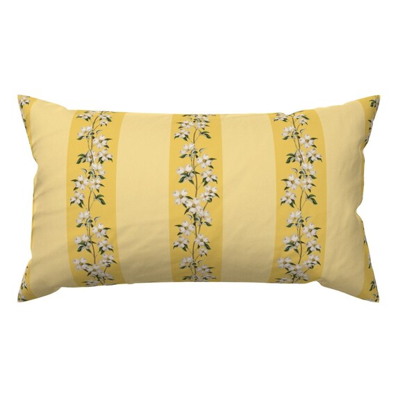 Butter Yellow Floral Accent Pillow Dogwood Stripe by Etsy