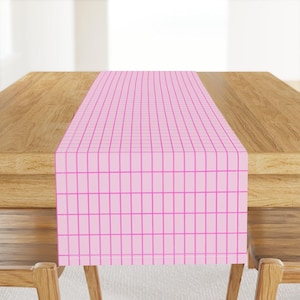 Bold Pink Geometric Table Runner - Double Pink Grid by house_of_may - Hot Pink Grid Cardinal Pink Cotton Sateen Table Runner by Spoonflower