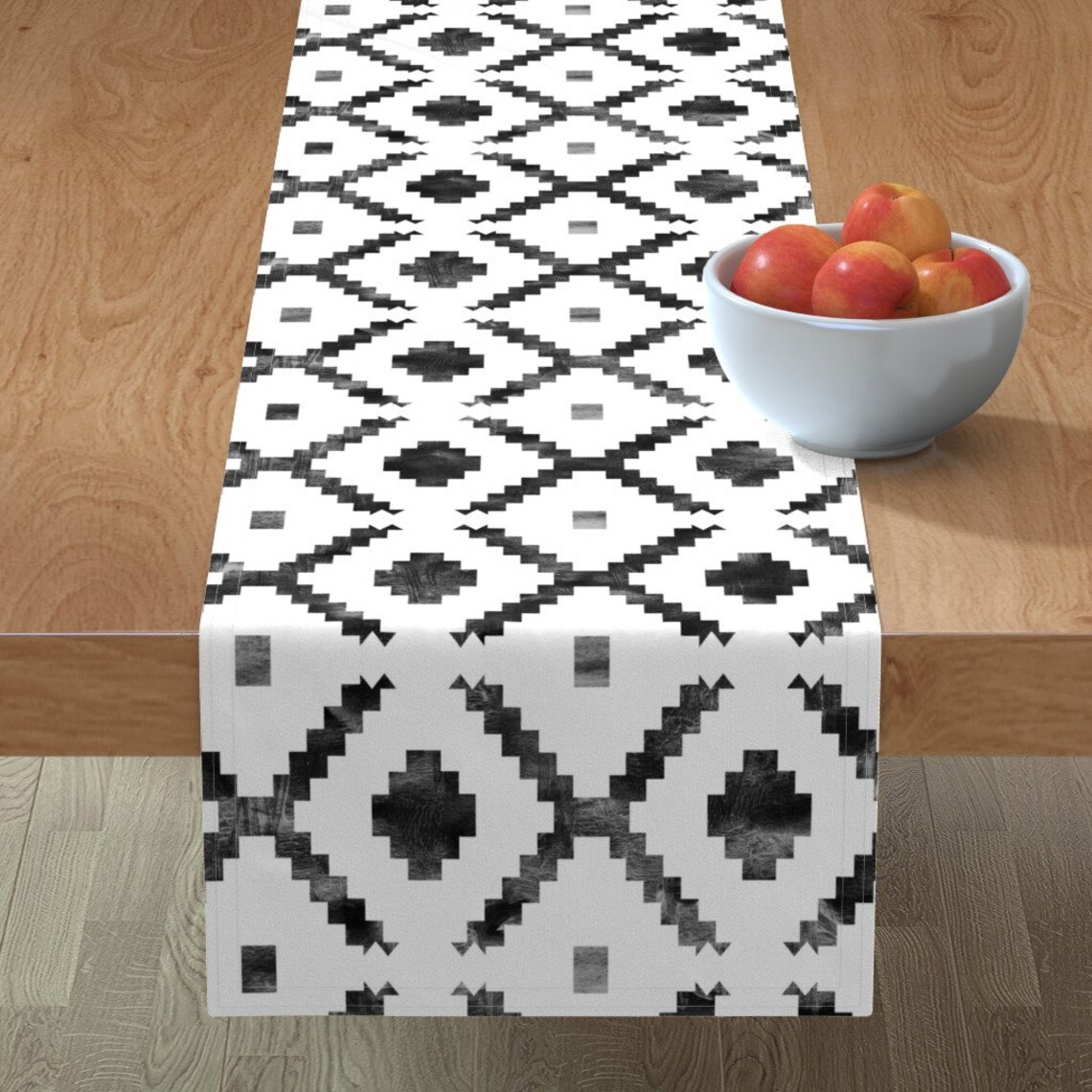 Geometric Tribal Table Runner Diamond Black and White by - Etsy