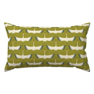 Art Deco Crane Accent Pillow - Whooping Crane Olive by katerhees - Avocado Green Creme Rectangle Lumbar Throw Pillow by Spoonflower