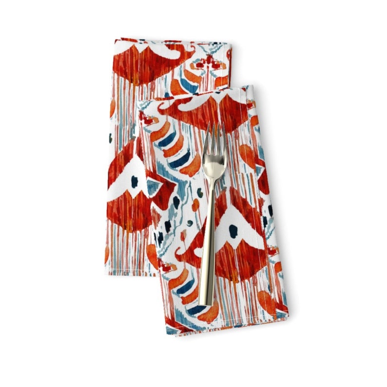 - Balinese Red Ikat by tasiania Watercolor Ikat Dinner Napkins Batik Ethnic Traditional Damask Cloth Napkins by Spoonflower Set of 2