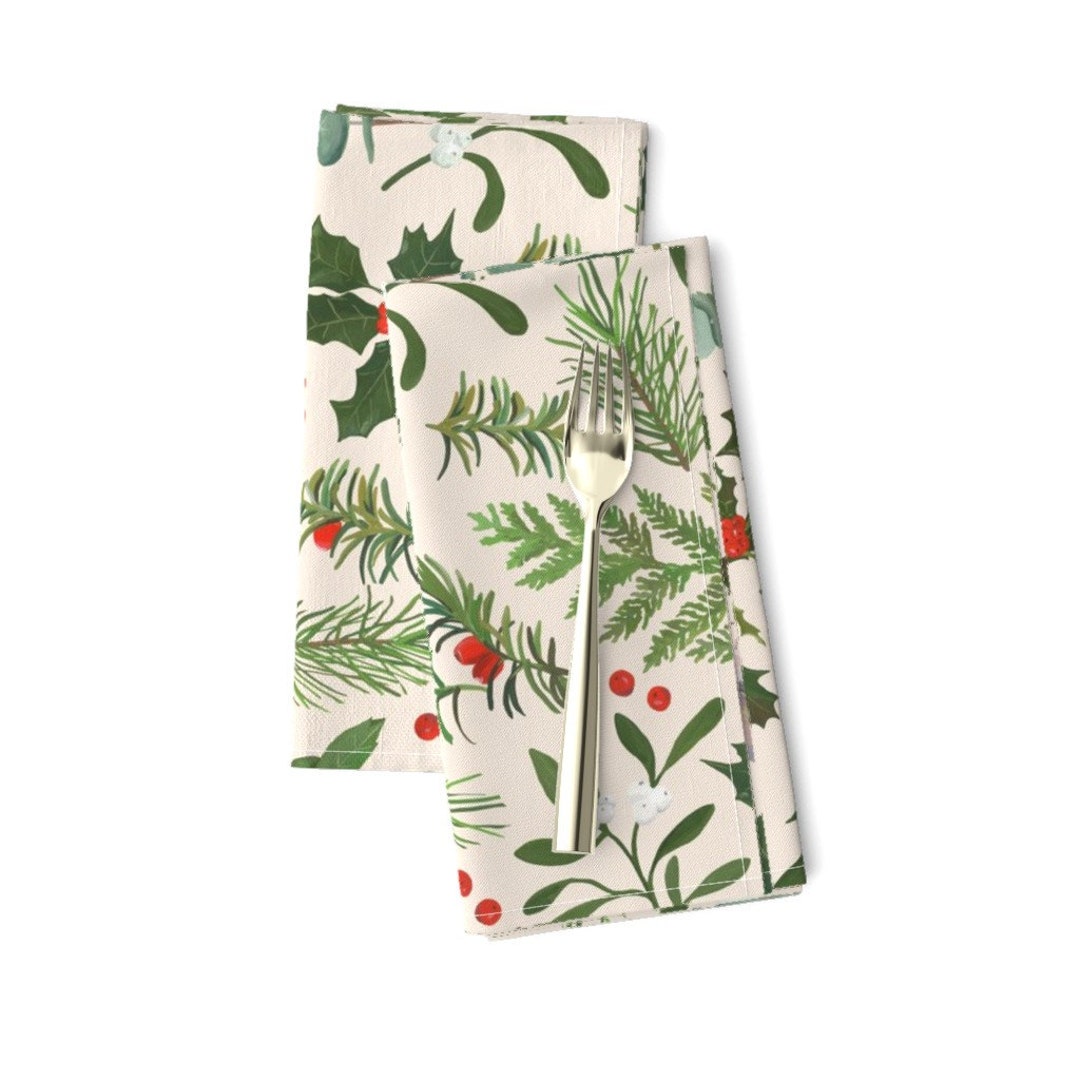 Christmas Dinner Napkins set of 2 Robin in Winter by Dasbrooklyn Robin