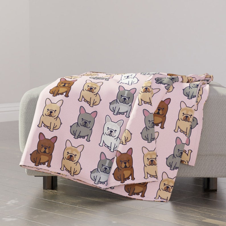 Frenchy Throw Blanket Puppy Throw Blanket with Spoonflower Fabric French Bulldog by wxstudio