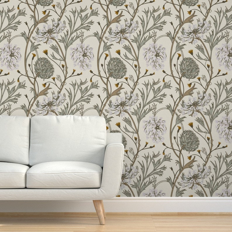 Muted Floral Commercial Grade Wallpaper Queen Anne's Etsy
