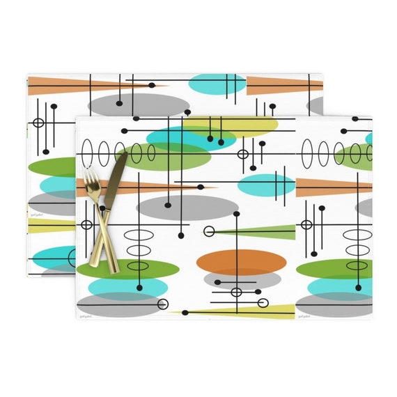 Cloth Placemats Mod Halloween Retro Mid Century Modern Witch Vintage Set of 2
