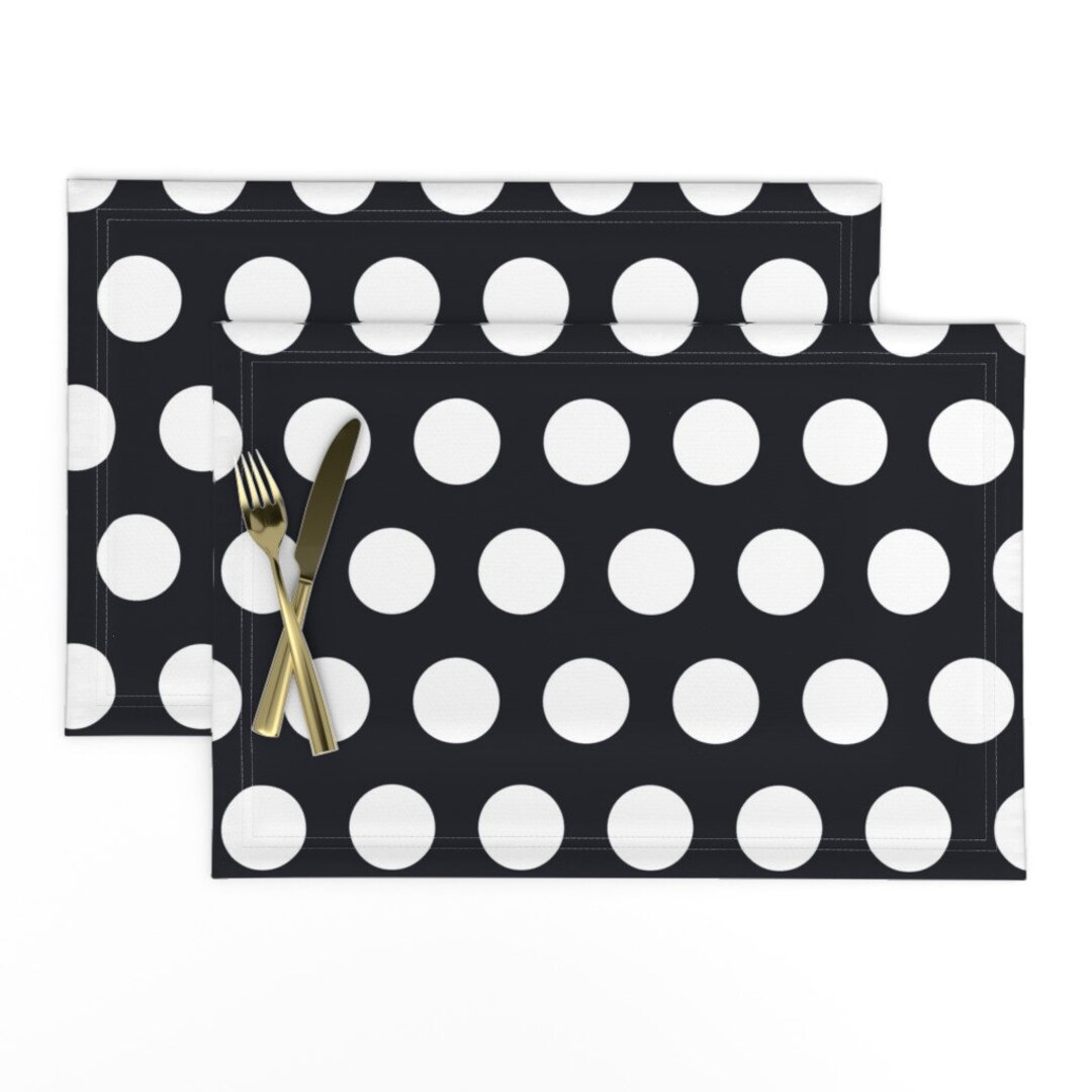 Dots Placemats set of 2 Polka Dot White Black by Miyatake_designs Retro Black and White Polka