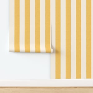 Lemon Yellow Stripe Non-Pasted Wallpaper - Wide Stripe by paisleyanddot_llc - Amalfi Pool Stripe Wallpaper Double Roll by Spoonflower