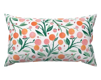 Watercolor Citrus Accent Pillow - Peaches And Peony Buds by carlywatts - Peach Kitchen Rectangle Lumbar Throw Pillow by Spoonflower
