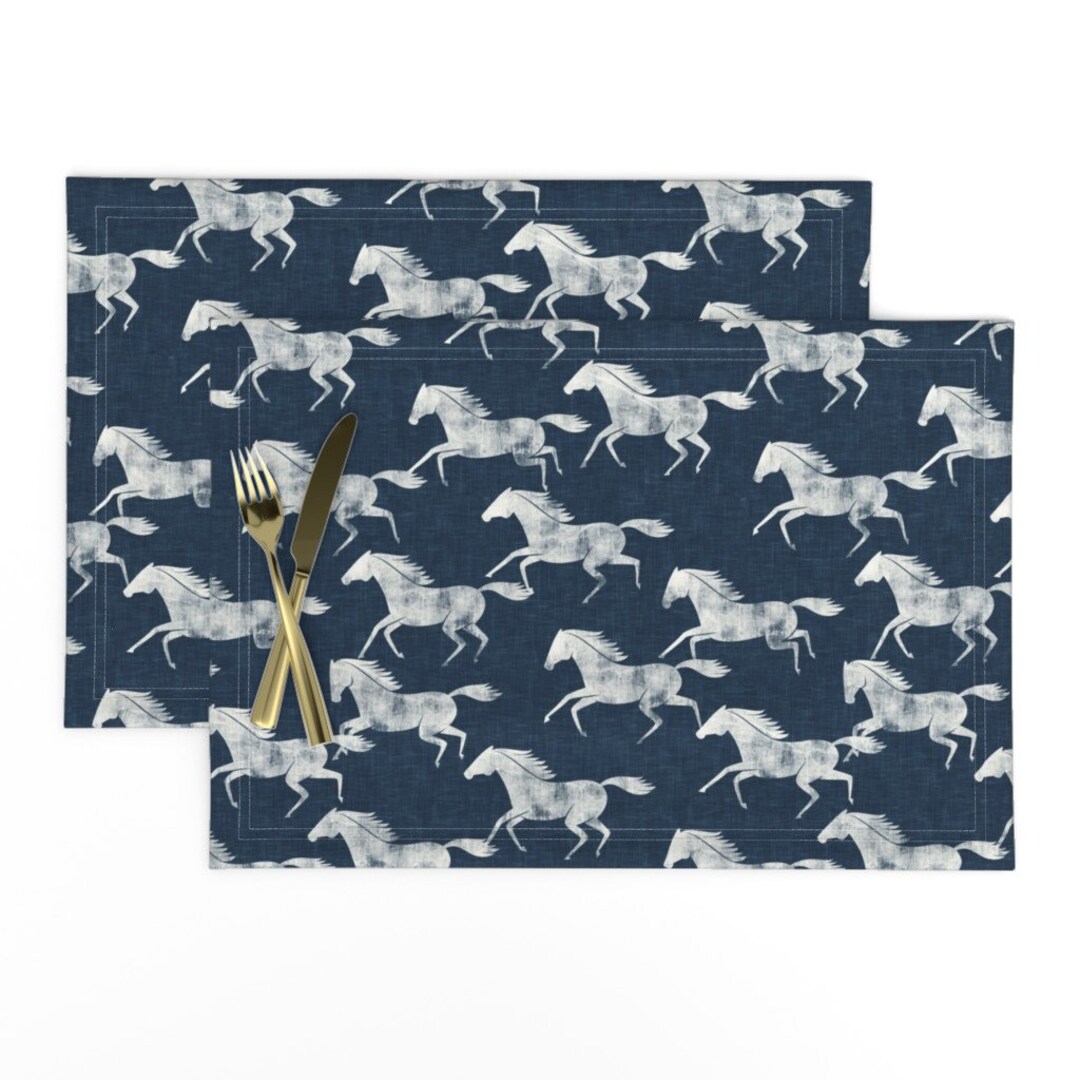 Galloping Horses Placemats set of 2 Wild Horses Blue by