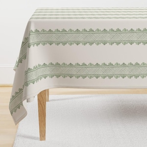 Sage Green Stripe Tablecloth - Clarabelle Soft Green by danika_herrick - Traditional Classic Cotton Sateen Tablecloth by Spoonflower