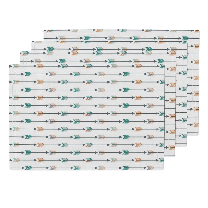 Southwestern Tribal Horizontal Wild West Cloth Placemats by Spoonflower Boho Placemats - Arrows In Teal by heleenvanbuul Set of 4