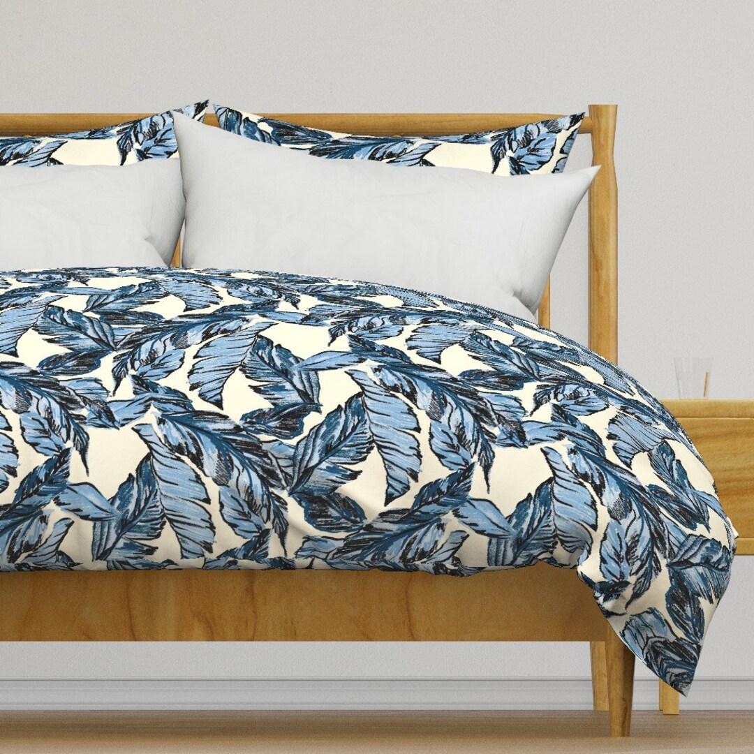 Palm Leaf Bedding Palm Sketch Indigo By Pattern State Etsy