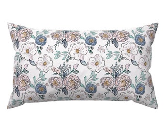 Modern Floral Accent Pillow - Periwinkle Rose by indybloomdesign - Blue Botanical Garden Bloom  Rectangle Lumbar Throw Pillow by Spoonflower