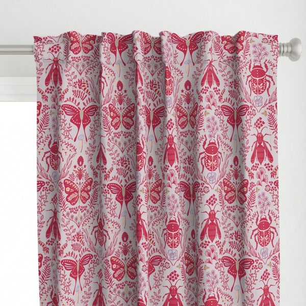 Insect Damask Curtain Panel - Magenta Insects by sciencemavendesigns - Botanical Bugs Wildlife Magenta Custom Curtain Panel by Spoonflower