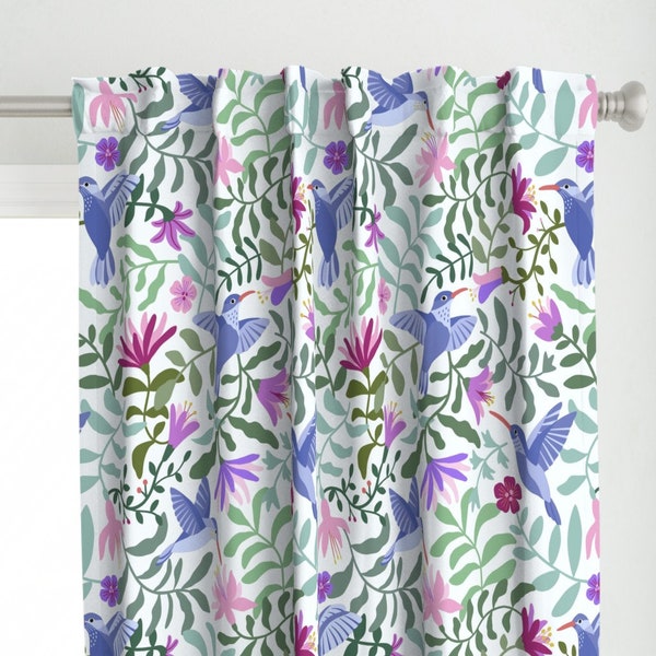 Hummingbird Curtain Panel - Hummingbird Garden  by ester_muxune -  Flower Purple Birds Foliage Garden Custom Curtain Panel by Spoonflower