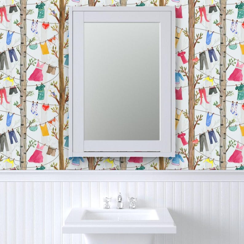 Whimsical Non-pasted Wallpaper Laundry Clothes Trees Home ...