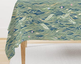 Wild Grasses Tablecloth - Imaginary Grassy Meadow by lalalamonique - Plants Nature Blue Green Wild Cotton Sateen Tablecloth by Spoonflower