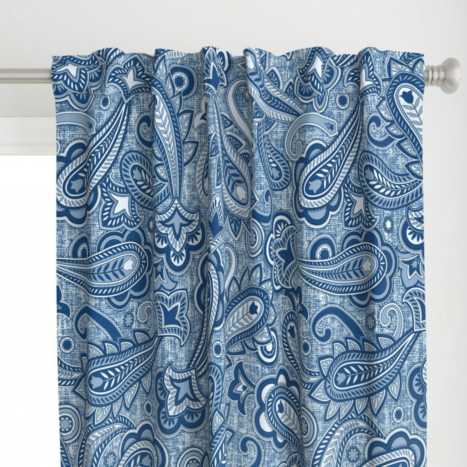 Denim Blue Curtain Panel Blue Paisley by emikundesigns Etsy