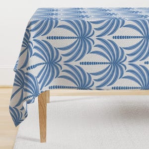 Palm Trees Tablecloth - Palm Springs by vivdesign - Blue And White Large Scale Tropical Palms Cotton Sateen Tablecloth by Spoonflower