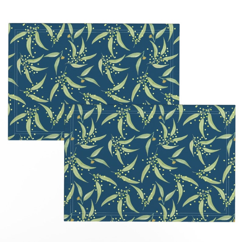 Australian Flora Placemats set of 2 Wattle & Gum Teal by Etsy