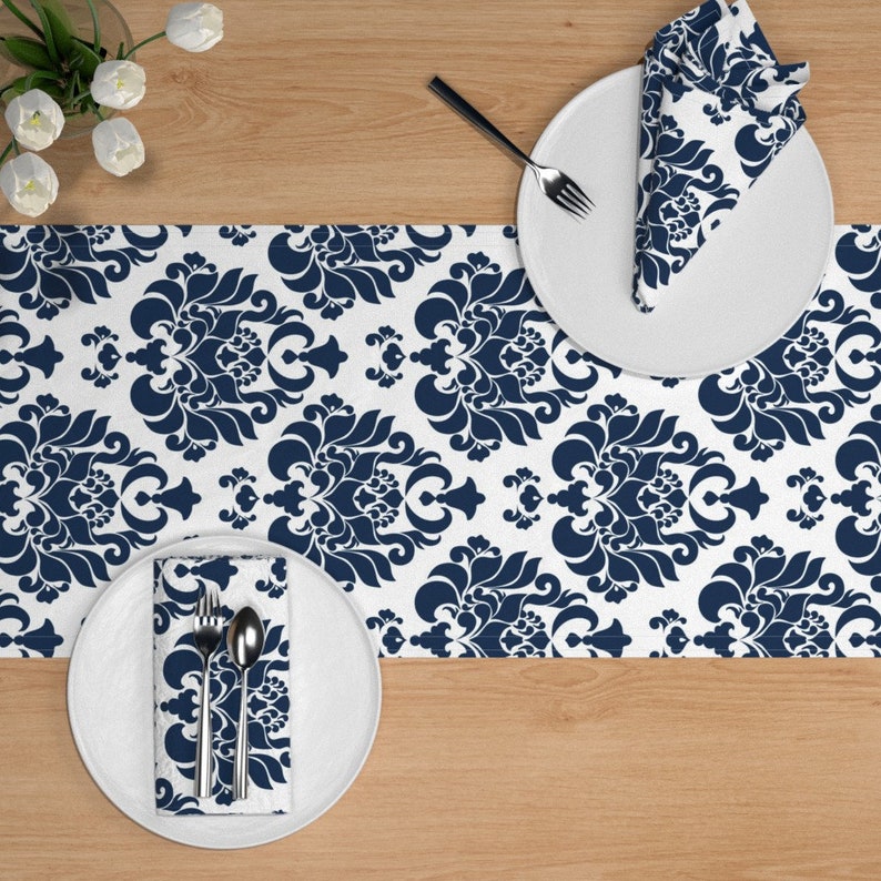 Victorian Table Runner Damask Navy by Mint_tulips Baroque Etsy