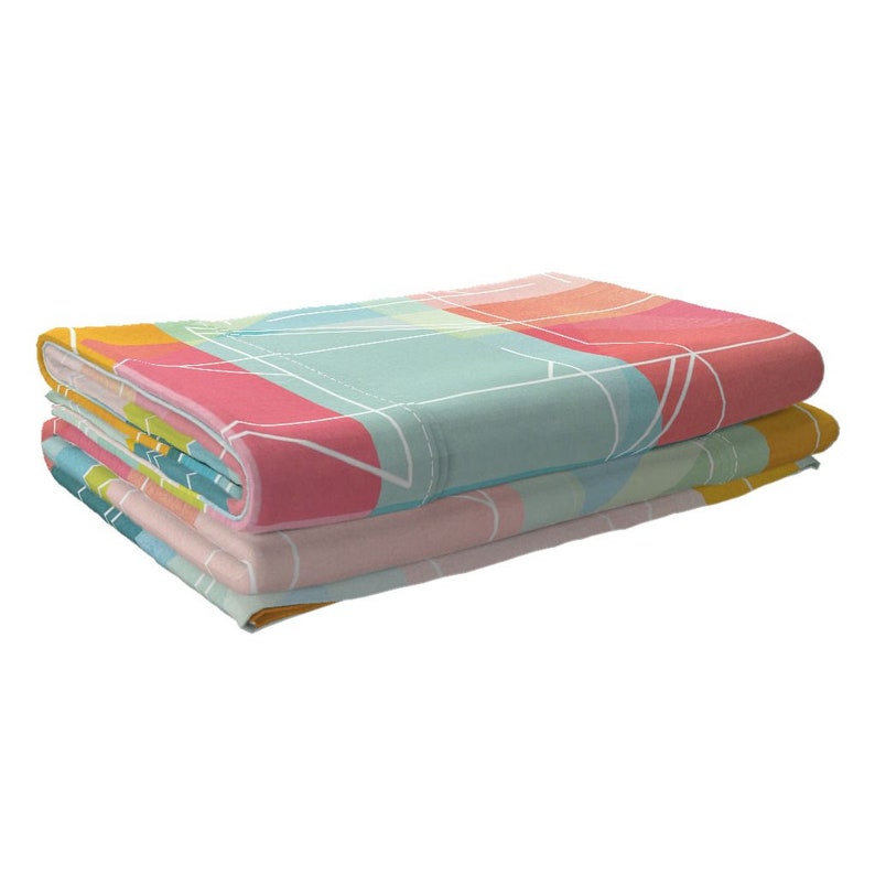 Midcentury Modern Cotton Sateen Sheet Set Bedding by Spoonflower Midcentury Abstract by jenflorentine Bright Pastel 1950s Sheets