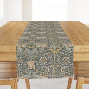Arts And Crafts Table Runner - Morris Neutral by peacoquettedesigns - English Garden Honeysuckle Cotton Sateen Table Runner by Spoonflower