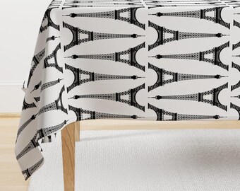 Paris Tablecloth - Black Eiffel Towers On White by mtothefifthpower - France Travel Black And White Cotton Sateen Tablecloth by Spoonflower