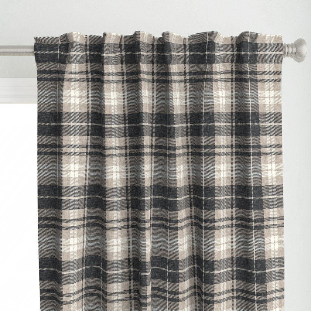 Autumn Plaid Curtain Panel - Neutral Plaid Charcoal by littlearrowdecor - Fall Neutrals Charcoal Beige Custom Curtain Panel by Spoonflower