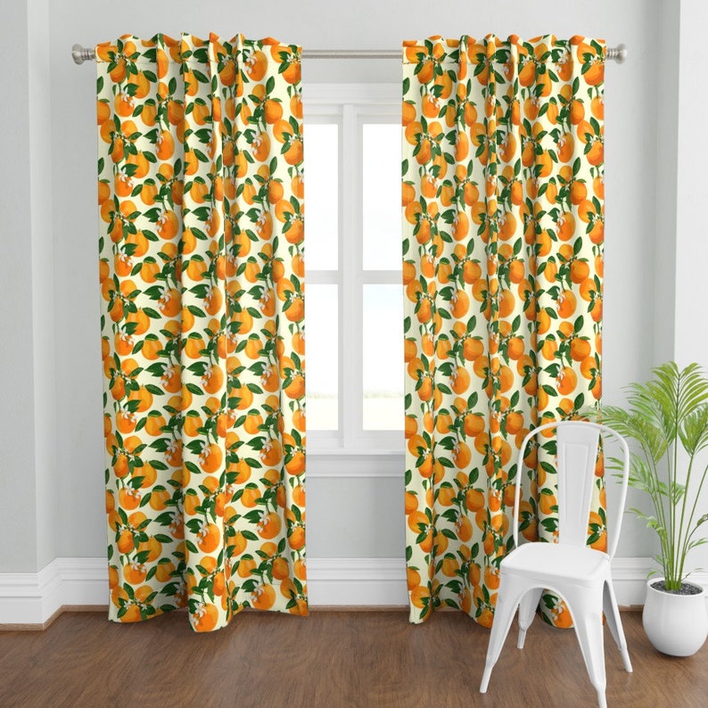 Citrus Curtain Panel Oranges And Blossoms On Cream Ii by kaileyhawthorn Summer Fruit Oranges Food Custom Curtain Panel by Spoonflower