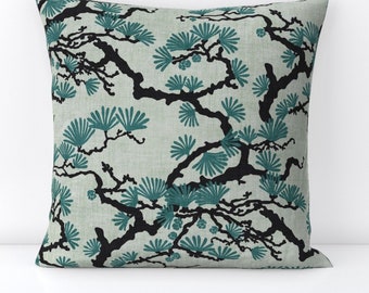 Vintage Chinoiserie Throw Pillow - Forest Woods  Botanica Nature Decorative Square Throw Pillow - Japanese Pine Tree by perrinphilippa