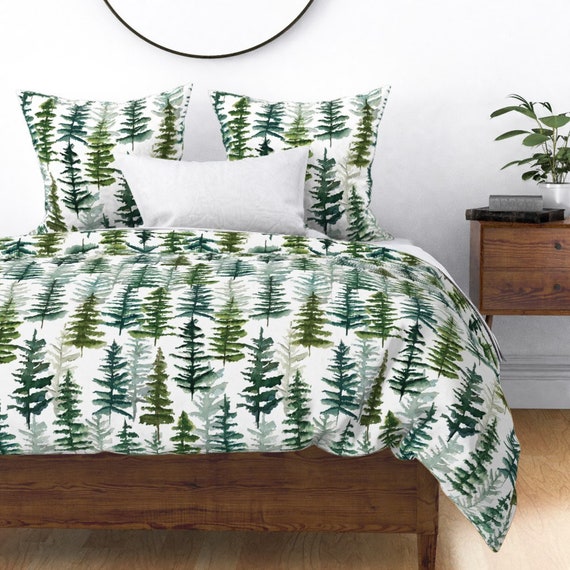 Watercolor Forest Duvet Cover Firs and 