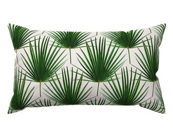 Palm Leaves Accent Pillow - Simple Palm Leaf Geometry by micklyn - Tropical Jungle Fan Palms Rectangle Lumbar Throw Pillow by Spoonflower