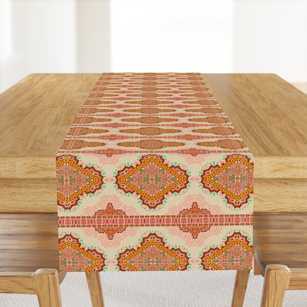 Mosaic Table Runner - Madamoiselle Jardin Deco by holli_zollinger - Boho Tile French Pattern Cotton Sateen Table Runner by Spoonflower