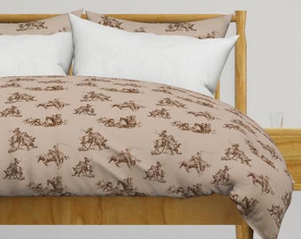 Western Cowboy Bedding - Cowboy Toile by hansonhomesolutions - Rustic Lodge Brown Cotton Sateen Duvet Cover OR Pillow Shams by Spoonflower