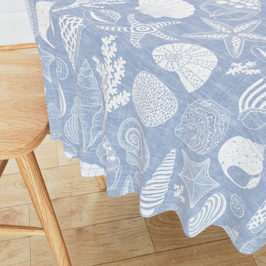 Shell Table Clothes Nautical Seashell Tablecloth - Coastal Treasures by Kimsa - Coral ...