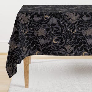 Halloween Garden Tablecloth - Mystery Garden by byre_wilde - Night Sky Black Purple Spooky Gothic Cotton Sateen Tablecloth by Spoonflower