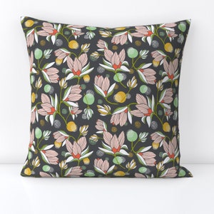 Summer Throw Pillow - Magnolia Blossom by heatherdutton - Blossom  Garden Botanical Magnolia Decorative Square Throw Pillow by Spoonflower