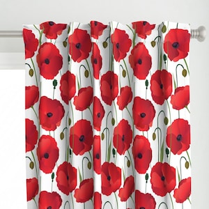 Panel de cortina con flores: amapolas rojas de gran tamaño sobre fondo blanco de fabric_is_my_name - Panel de cortina personalizado con amapolas rojas de gran tamaño de Spoonflower