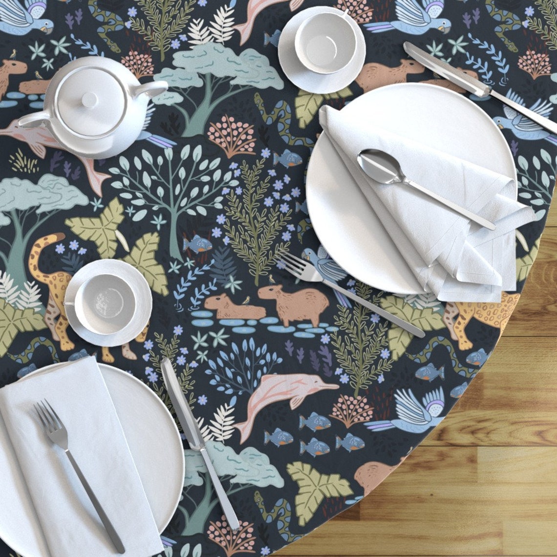 Jungle Animals Round Tablecloth Amazon Rainforest by Etsy
